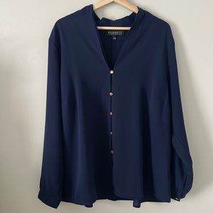 Eloquii Navy Blue Long Sleeve V-Neck Top
